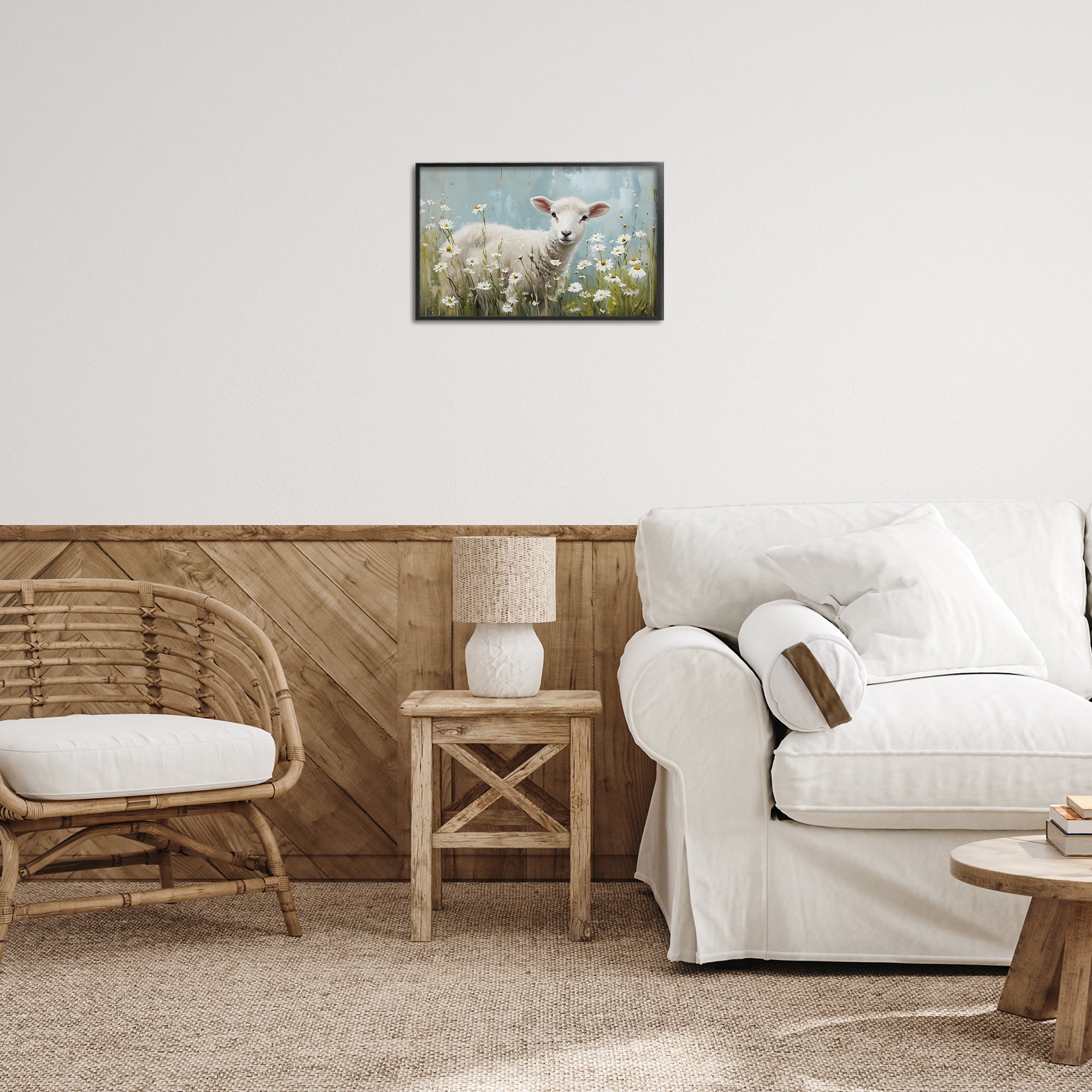 Stupell Industries Lamb Among Daisies Animals & Insects Painting Black Framed Art Print Wall Art, 18 x 12