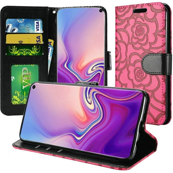 GSA Embossed Roses Flip Wallet Case for Samsung Galaxy S10 (6.1") - Hot Pink