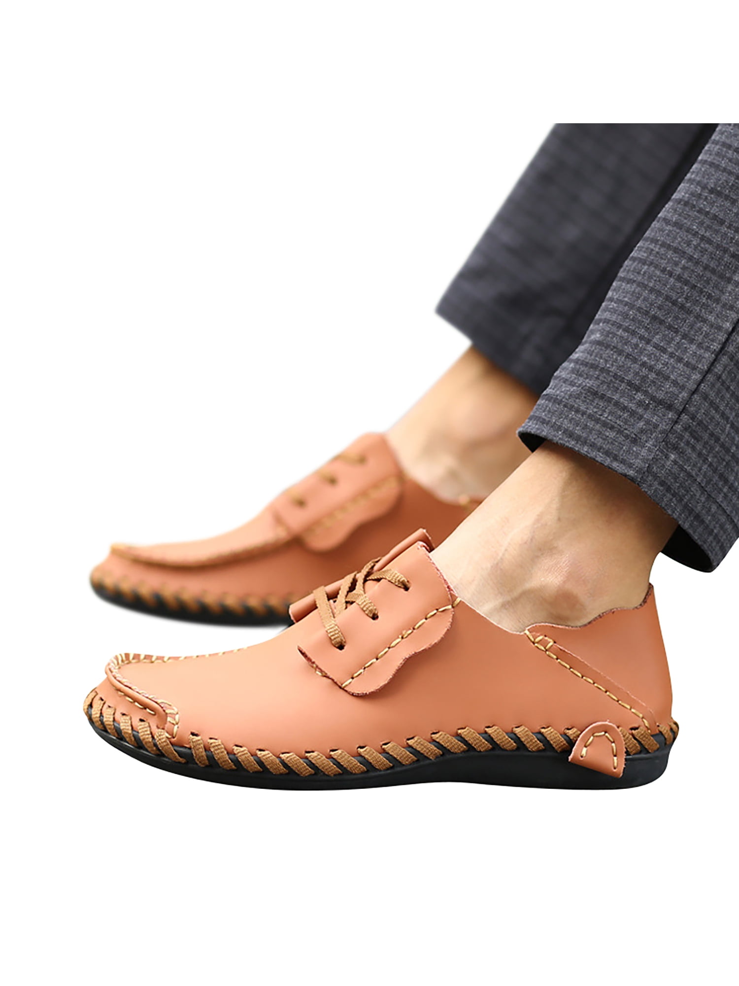 Mens Shoes Mens Fashion Business Work Shoes PU Leather Breathable Comfortable Loafers Lined Anti-Slip Flat Lace Up Round Toe Fashion