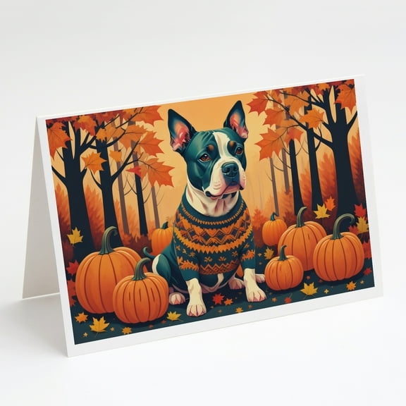 Pit Bull Terrier Fall Greeting Cards and Envelopes Pack of 8 7 in x 5 in