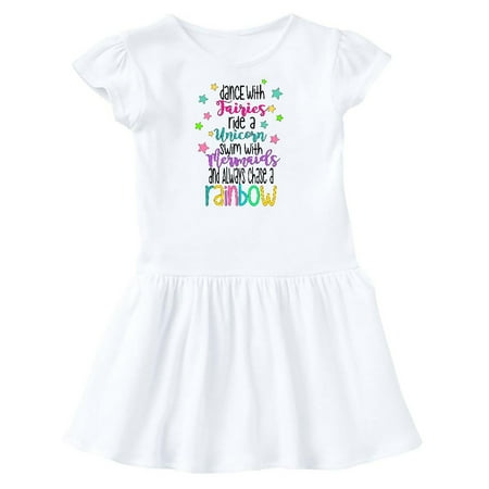 

Inktastic Dance with Fairies Ride a Unicorn Swim with Mermaids Gift Toddler Girl Dress