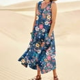 thumbnail image 2 of Ovticza Cute Summer Dresses for Women Trendy Boho Flowy Maternity Maxi Dresses Floral Tank Long Sundresses Sleeveless Cotton Linen Sundresses Over 50 with Pockets Navy 5XL, 2 of 6