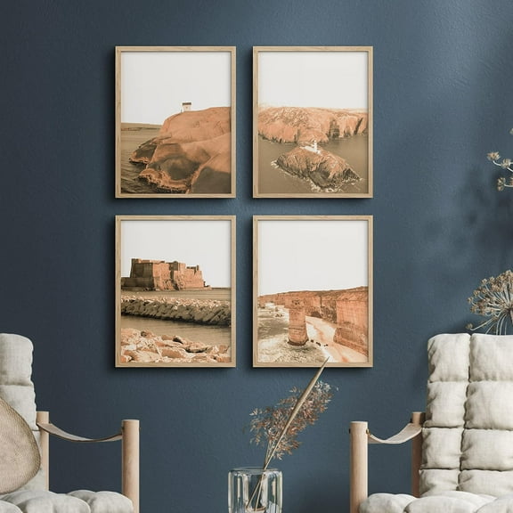 PixonSign Framed Wall Art Desert Canyon Seascape Texas and Arizona Prints, Set of 4 Photography Wall Decor Arts, Nature Wall Décor, Adhesive Canvas Poster, Modern Home Artwork - 11"x14" Natural