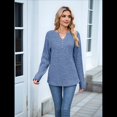 thumbnail image 4 of Camisas de Larga para Mujer, Suéteres Elegantes Informales con Botones y Cuello en V, Tops Tipo Jersey, Conjuntos de Otoño. Azul XL, 4 of 10