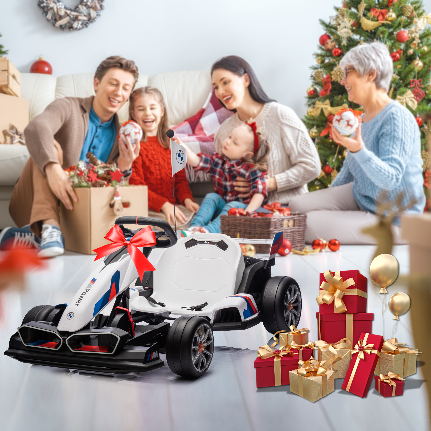 NEECHIPRO 36V Licensed BMW Electric Go Kart , 400W Powerful Motor Racing with Drift Race Pedal,for Kids Age 6+, 8mph,White