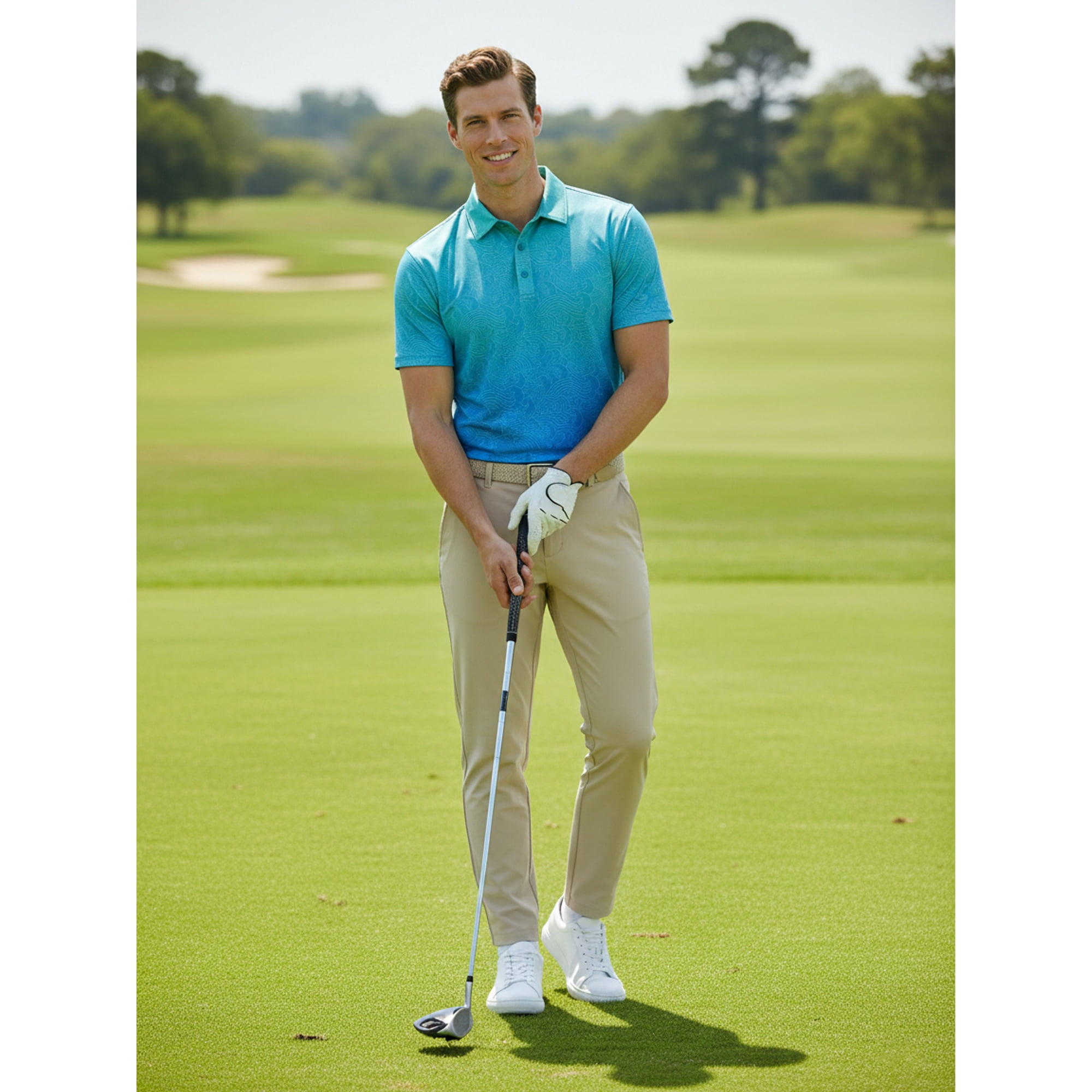 Birdie Bound Men's & Big & Tall Men's Ombre Waves Print Polo Shirt, Sizes XS-4XLT