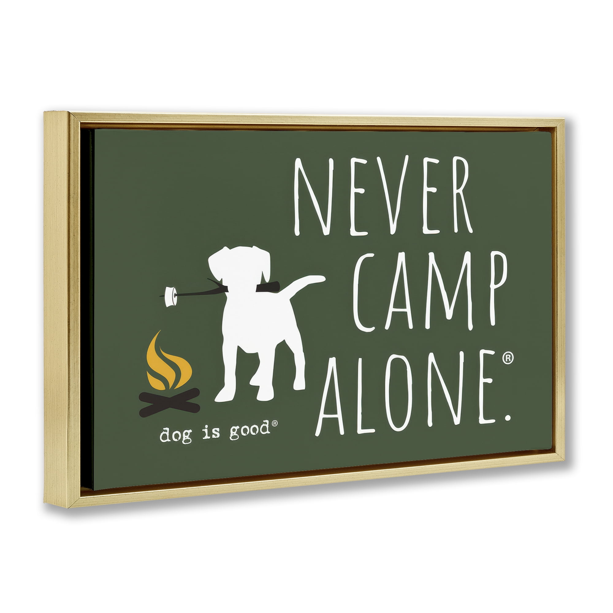 Stupell Industries Never Camp Alone Animals Painting Gold Floater Framed Canvas Art Print Wall Art, 31 x 21