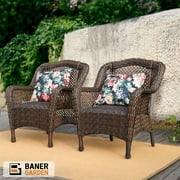 2pcs Outdoor Wicker Patio Chairs, Modern Rattan Armchair Seat with quick dry Cushions inside, Dining Chair for Front Porch Balcony Backyard Garden, Brown