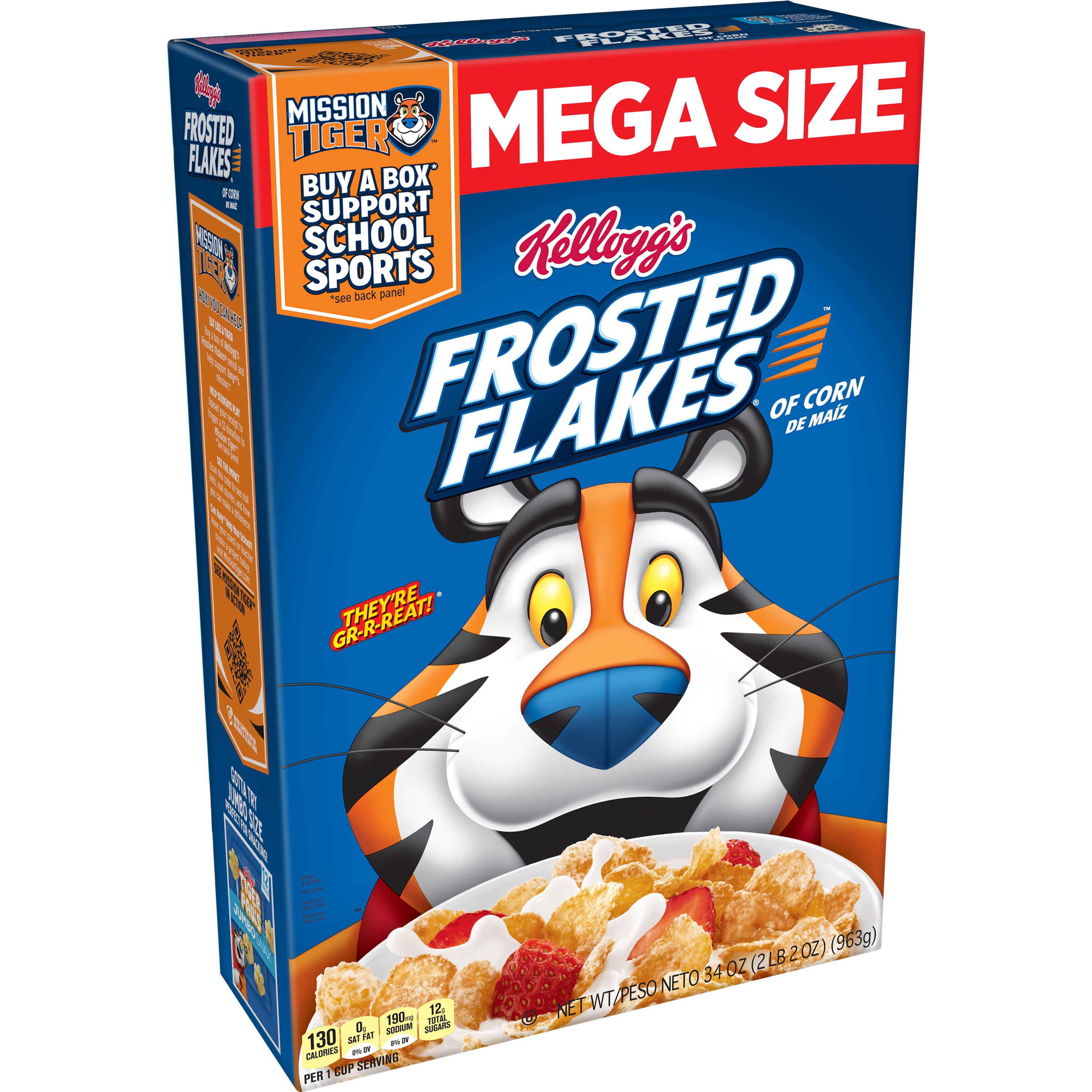 I Flakes Per La Colazione Kellogg's Frosted Flakes Breakfast Cereal, Original, Mega Size, Fat
