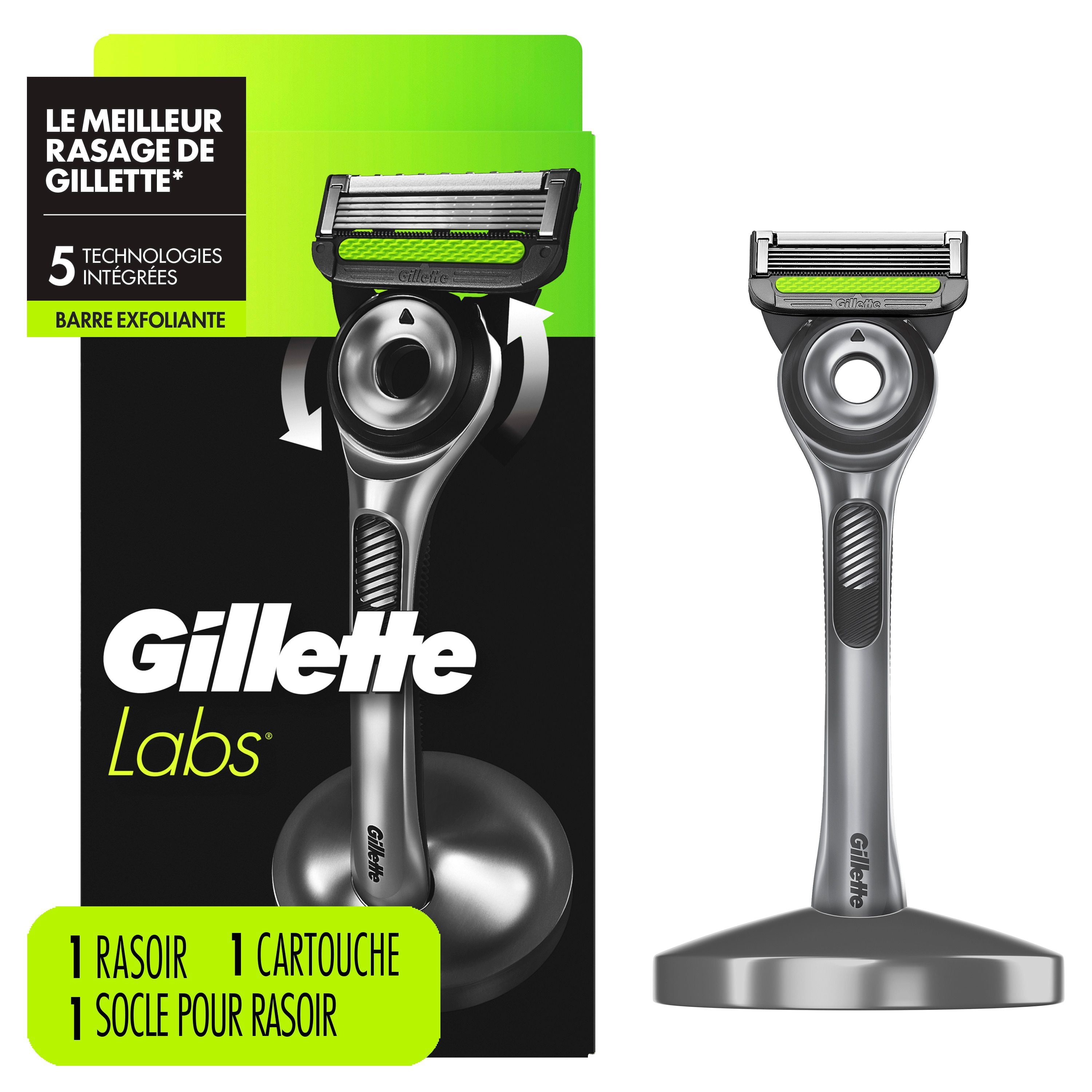 Rasoir GilletteLabs pour hommes avec barre exfoliante par Gillette, 1 manche, 1 cartouche de rechange, comprend un socle magnétique haut de gamme 1CT