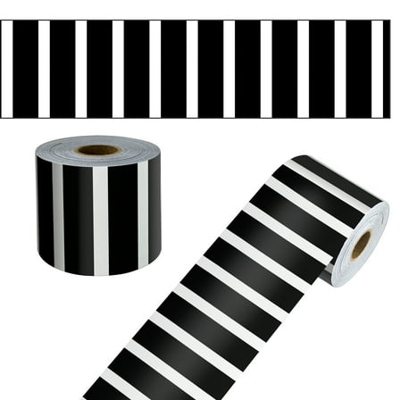 Carson Dellosa 65' Black and White Vertical Stripes Rolled Straight Bulletin Board Borders (1 roll)