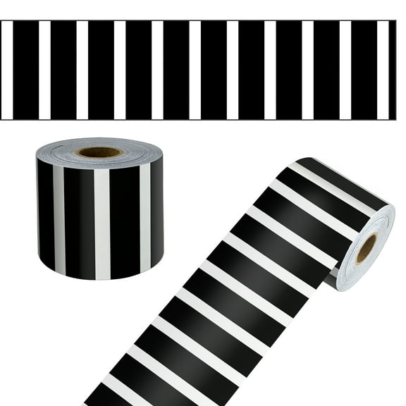 Carson Dellosa 65' Black and White Vertical Stripes Rolled Straight Bulletin Board Borders (1 roll)