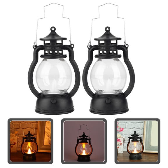 Worgeous 2pcs LED Kerosene Lamp Handles Vintage Ornament No Battery Required