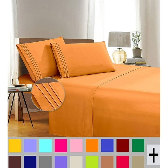 Elegant Comfort Orange Microfiber Flat Sheets King (5 Pieces)