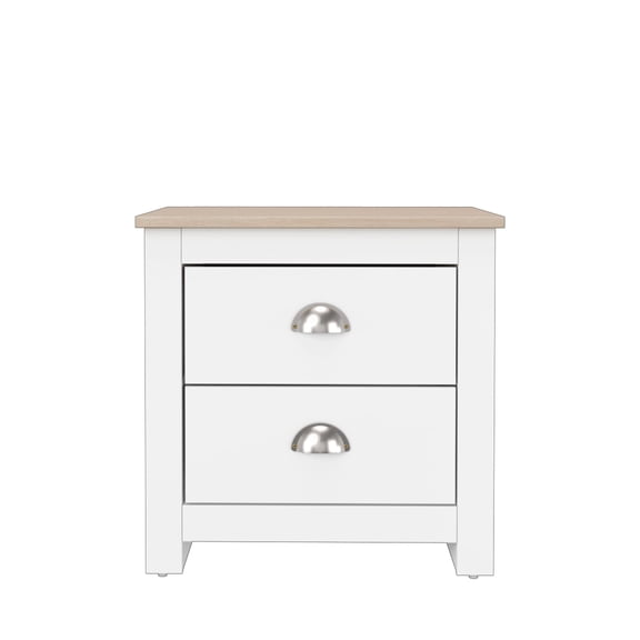 19.68 in. White and Natural Oak Rectangle Wood End Table with 2 Drawers