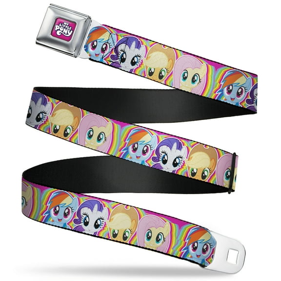 My Little Pony Belt, Seatbelt Buckle Belt, My Little Pony Four Pony Close Up Faces Pink Multi Color, 30 to 44 Inches