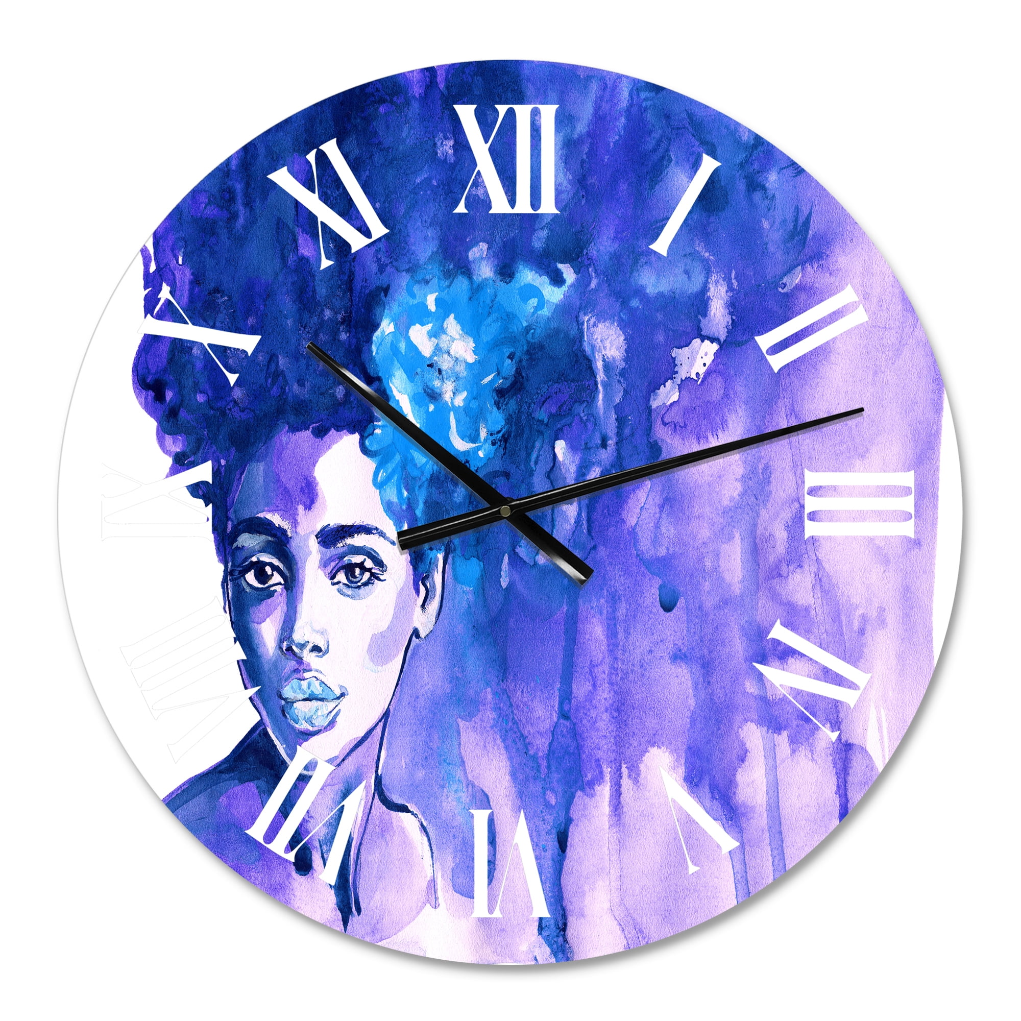 Designart 'Glorious Blue Portrait Of African American Woman' Modern Wall Clock