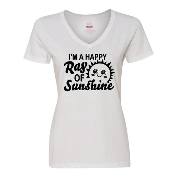 Inktastic Im a Happy Ray of Sunshine with Happy Sun Women's V-Neck T-Shirt