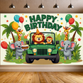thumbnail image 7 of Cute Animal Themed Happy Birthday Backdrop Banner with Jungle Elements Party Supplies Photo Booth Props Kids Birthday Decoration Party Decorations, 7 of 7