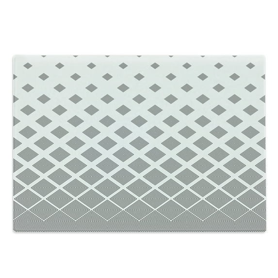 Geometric Cutting Board, Monochrome Black and White Squares Pattern Abstract Designed Shapes Print, Decorative Tempered Glass Cutting and Serving Board, Large Size, Black and White, by Ambesonne
