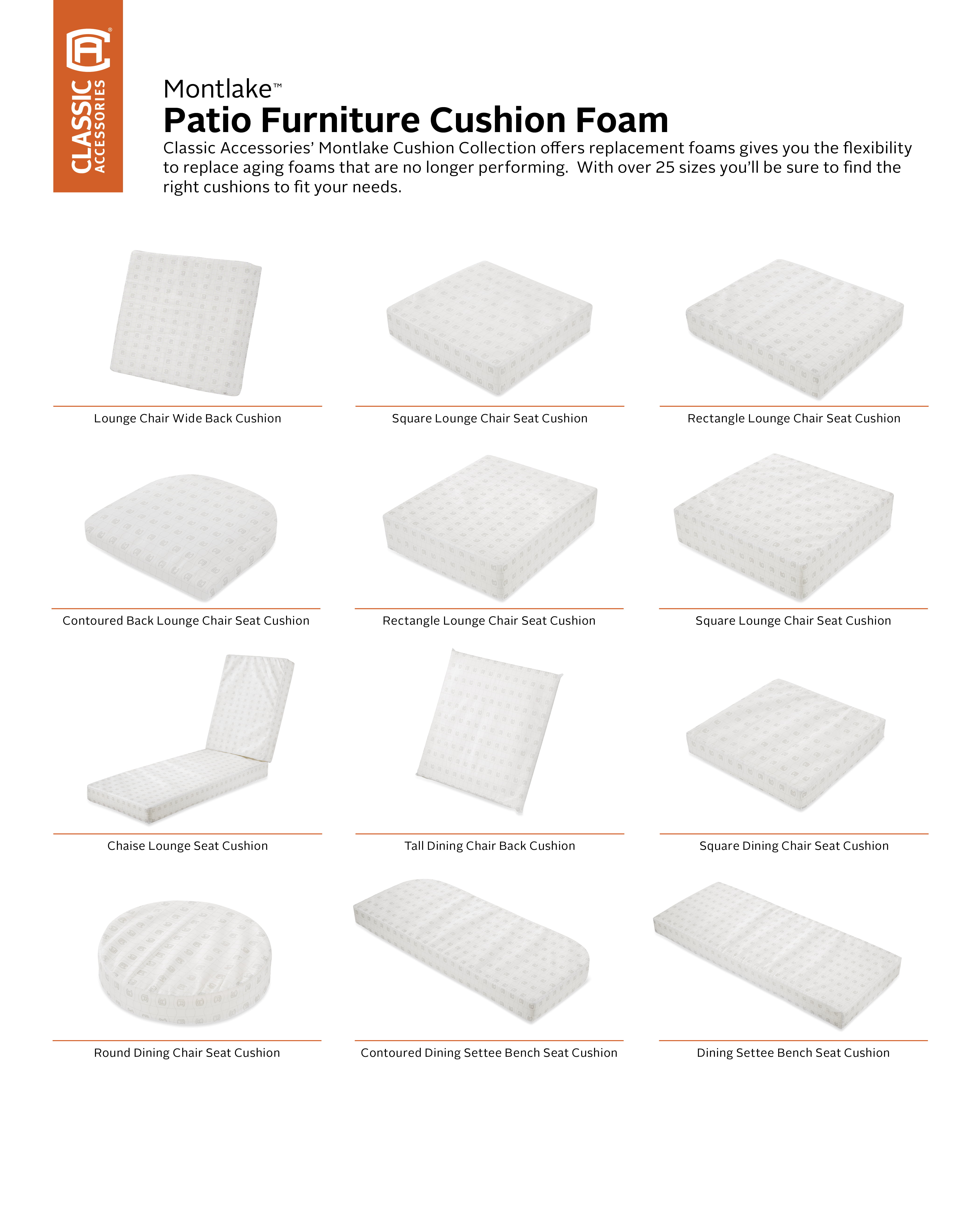 Classic Accessories 25 x 20 x 4 inch Patio Lounge Back Cushion Foam