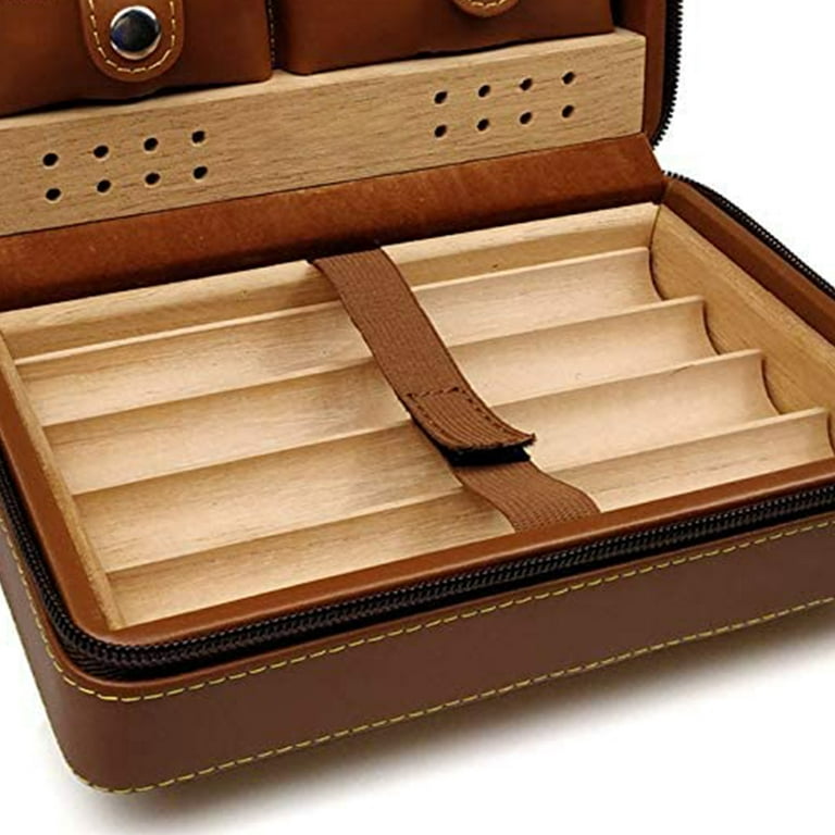 Leather Travel Cigar Humidor Case, Portable Cedar Wood with