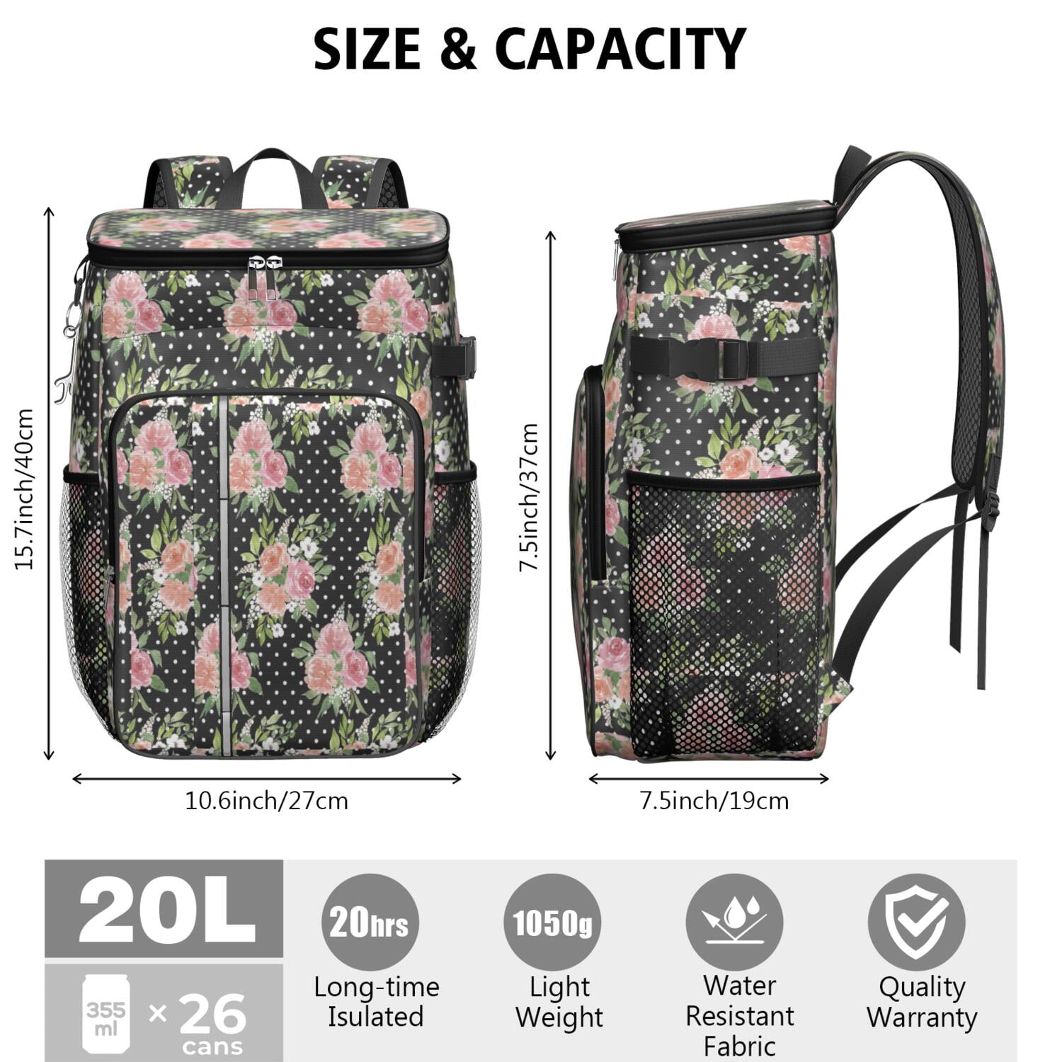 Travel Cooler Bag - Pioneer Flower Camping Beer Cooler Backpack with Bottle Opener- Waterproof Insulated Picnic Backpacks - Cooler Bag for Beach
