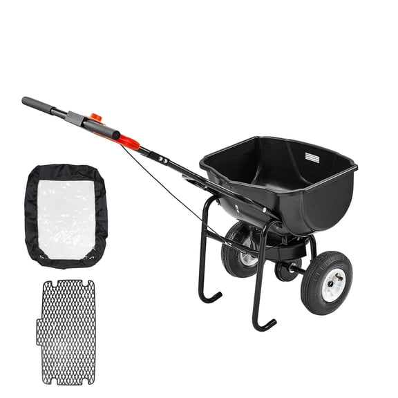 KFFKFF Walk-Behind Spreader, 60 lbs Capacity, Push Spreader with Hopper Grate,Adjustable Spreading Width up to 9.8 ft, 10 in Pneumatic Tires for All Terrain,Ideal for Seed and Fertilizer Distribution