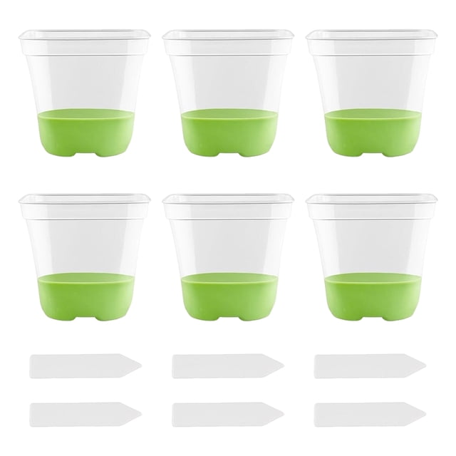 Visland 6 Pcs Pots de Pépinière Transparents Pots de Culture de Semis avec Base en Silicone Pot de Fleurs Réutilisable avec Étiquettes pour Jardin Balcon