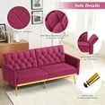 thumbnail image 2 of ACMEASE Velvet Sofa Bed w/Adjustable Armrests & Backrests, Modern Convertible Sleeper Sofa, Tufted Futon Sofa for Bedroom, Living Room, Apartment, Fuchsia, 2 of 7