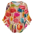 thumbnail image 5 of Pastel Rainbow Lollipop Women's V-Neck Blouse With 3/4 Ruffled Bell Sleeves Casual Top Ladies Blouses, 5 of 7