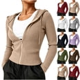 thumbnail image 2 of AKOEE Zip Up Hoodie for Women Slim Fitted Knit Crop Jackets with Pockets Long Sleeve Soft Y2k Sweater Coat (M, Wine), 2 of 2