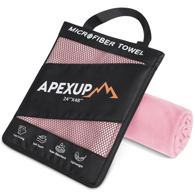 Toalla APEXUP de microfibra de secado rápido 122 x 61 cm, color rosa pálido