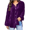 thumbnail image 2 of Spring Tops for Women Homenesgenics Velvet Tops for Women Women's Ladies V-Neck Loose Tops Casual T-Shirts Long Sleeve Blouse/Purple L, 2 of 6