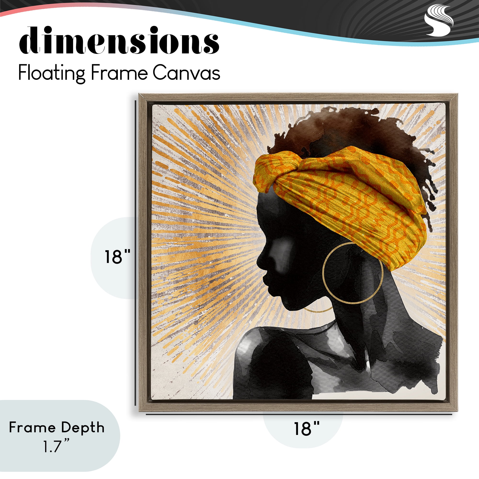 Stupell Industries Golden Sunburst Profile with Headwrap Brown Framed Floater Canvas Wall Art, design by CAD Designs