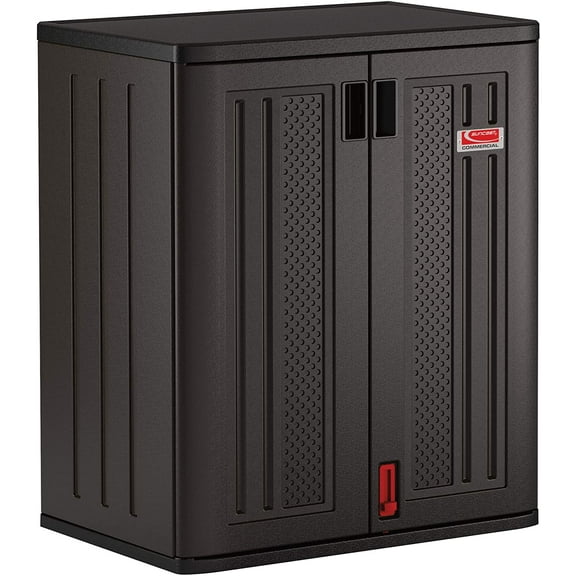 Commercial Heavy-Duty 9 Cubic Ft. Resin Storage Cabinet with Lockable Handles, Adjustable Metal-Reinforced Shelves for Garage or Workspace, Black, Made in The USA
