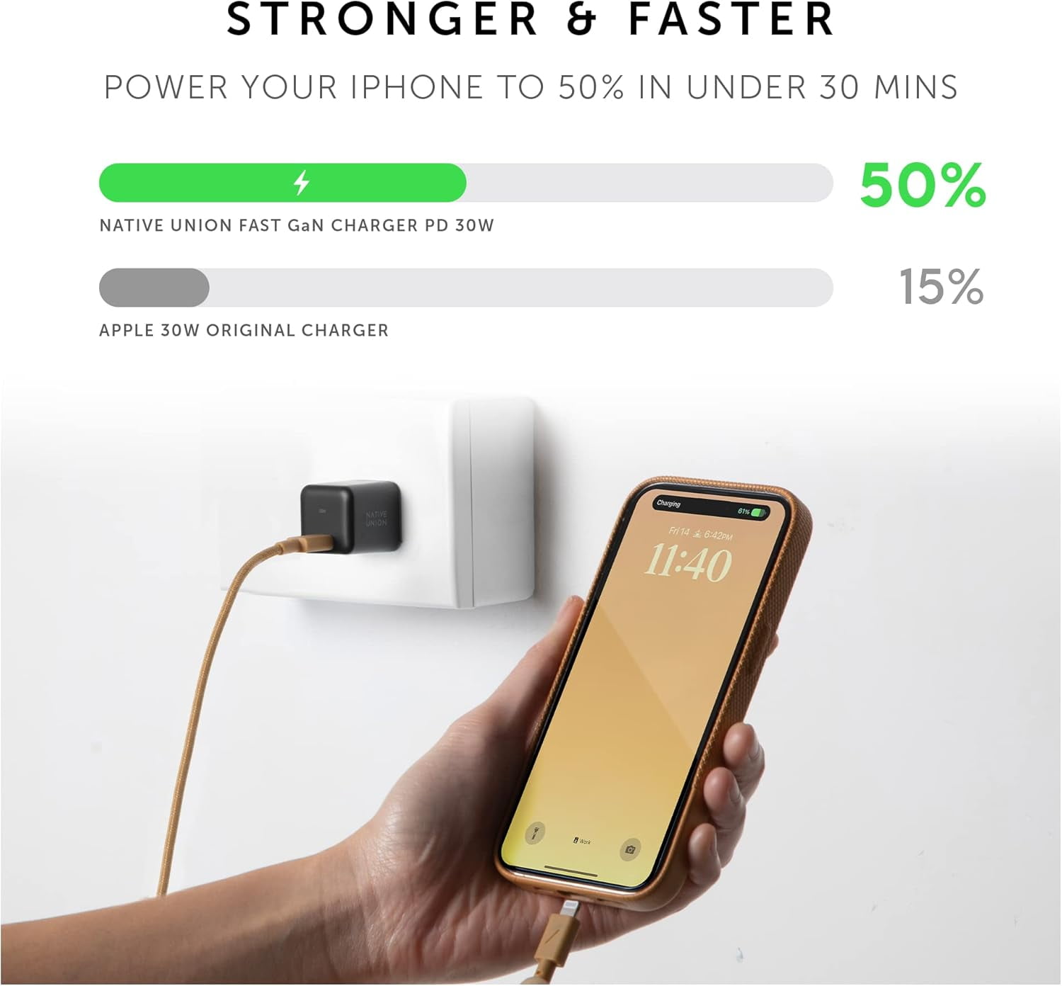 Native Union Fast GaN Charger PD 30W – Ultra-Compact Power Delivery USB-C Charger US/CA Plug(Black)