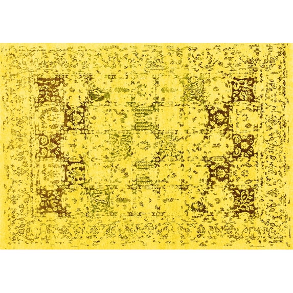 Ahgly Company Indoor Rectangle Oriental Yellow Industrial Area Rugs, 8' x 12'