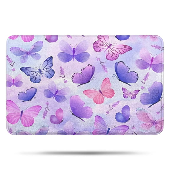 Purple Butterfly Lavender Pattern Bathroom Rugs Mat,Non Slip Microfiber Bathroom Rug,Rubber Backing,Soft Bathroom Mats for Bathroom Floor,Tub and Shower,17x27in(43x68cm)