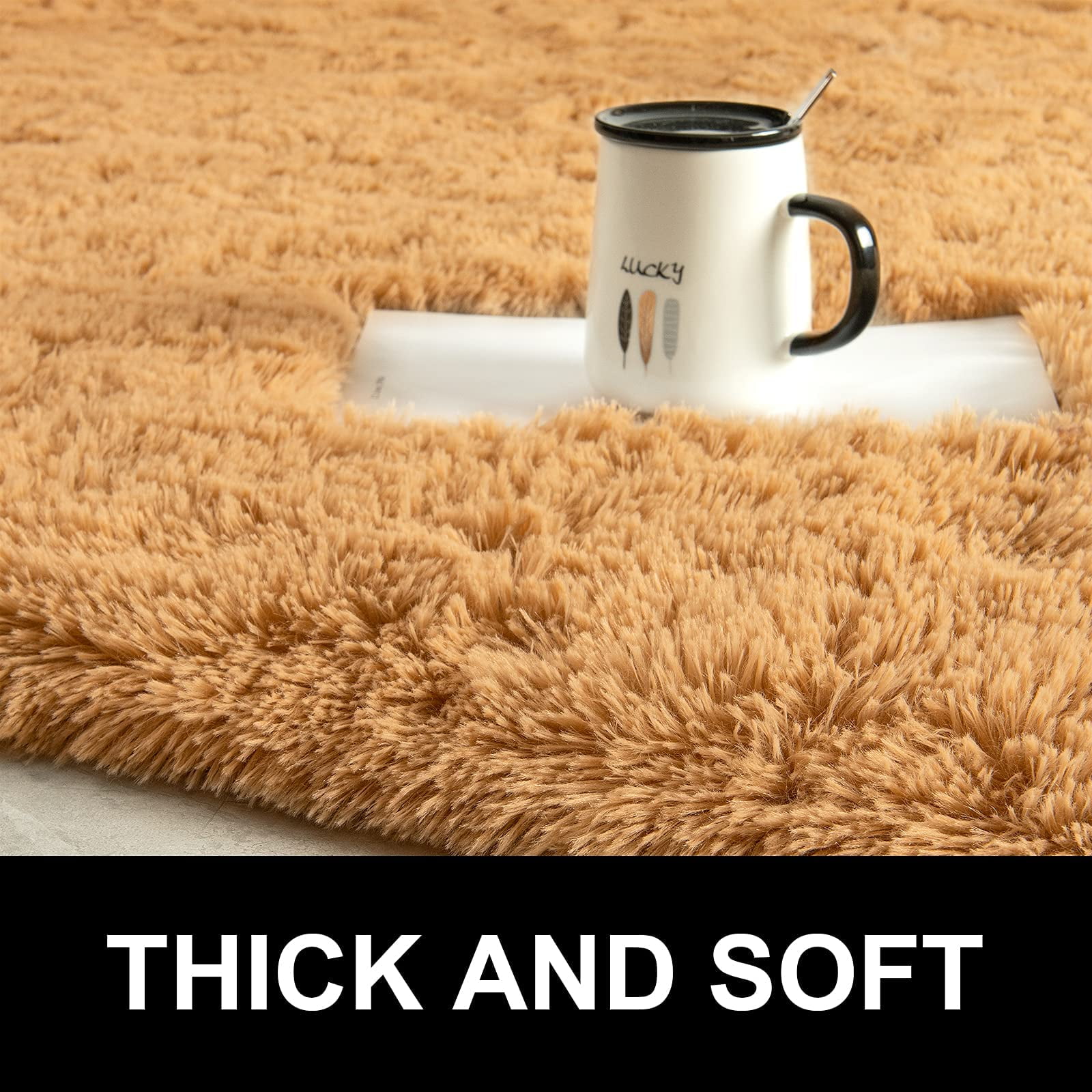 Noahas Luxury Fluffy Rugs Ultra Soft Shag Rug for Bedroom Living Room Kids Room, Children,6'x9',Khaki
