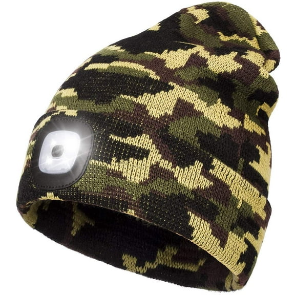 Sinhoon LED Beanie Hat with Light,Unisex USB Rechargeable Hands Free 4 LED Headlamp Cap Winter Knitted Night Lighted Hat Flashlight Women Men Gifts (Army Green)