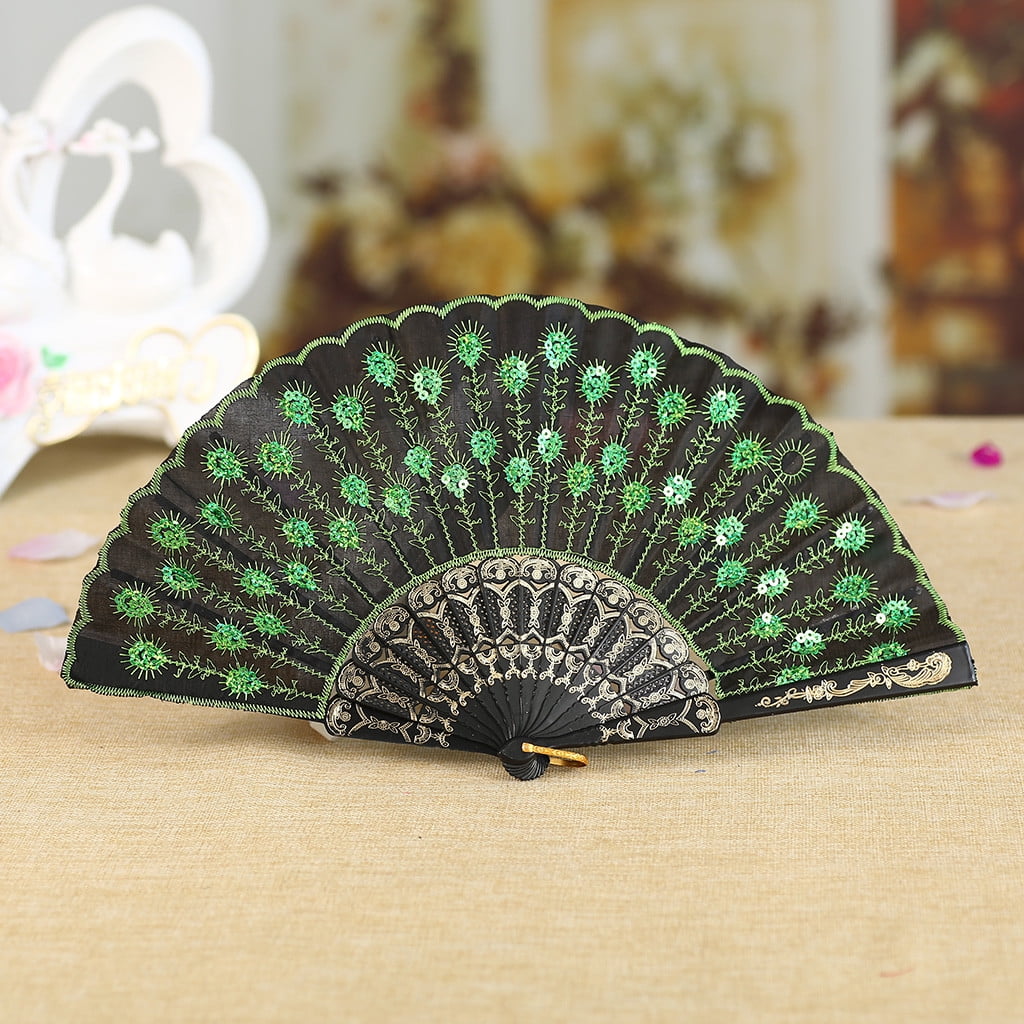 Spanish Style Dance Party Wedding Lace Silk Folding Hand Held Flower Fans 