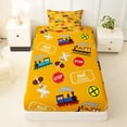 thumbnail image 3 of Castle Fairy Cartoon Train Pattern Twin Sheet Sets 3pcs for Kids, Ticket Print Bedding for Bedroom, Yellow Red, 3 of 6
