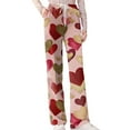 thumbnail image 3 of Fgvctg Women's Valentine's Day Pajamas Comfy Heart Graphic Wide Leg Pajamas Sleepwear High Waisted Pj Pant Stretch Spring Drawstring Lounge Pants with Pockets Pink 2XL, 3 of 6