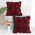thumbnail image 4 of PiccoCasa 3D Satin Rose Throw Pillowcases 16"x16" Decorative Throw Pillow Covers Set of 2, Burgundy Red, 4 of 8