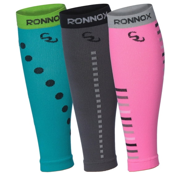 RONNOX Calf Compression Sleeve 3-Pairs (12-14 mmHg is Best Athletic & Medical for Women,Travel,Running,Nurses,Flight,Edema CP03-B-S