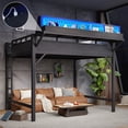 thumbnail image 5 of Harper & Bright Designs Queen Loft Bed with Storage Shelves and Pegboard, Metal Loft Bed Frame with USB and LED Lights, High Loft Bed with Guardrail and Ladder for Boys Girls, Black, 5 of 16