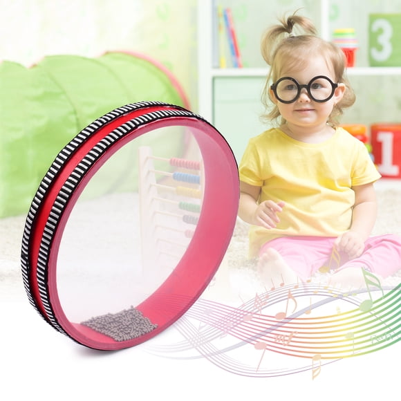 Graflsoa 8-Inch Ocean Wave Drum with Metal Beads, Red Trimmed Wooden Frame, Transparent PVC Head for Realistic Sound Effects, Ideal for Music Education and Rhythm Development