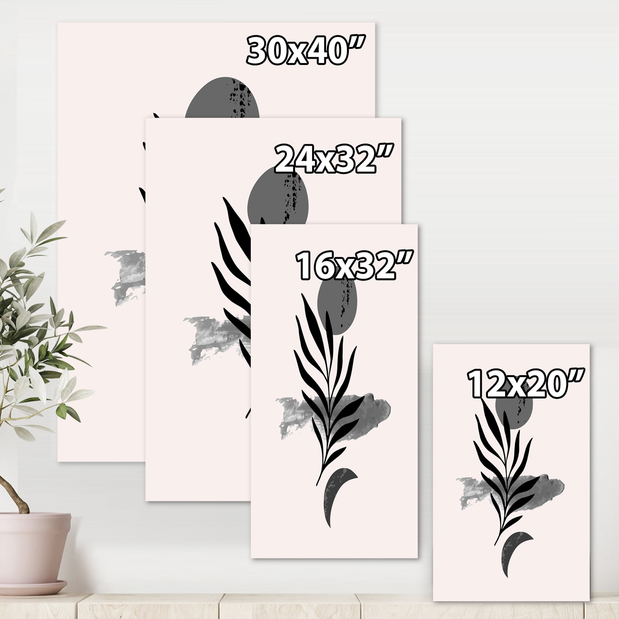 Designart ' Abstract Black Tropical Leaf II ' Modern Canvas Wall Art Print
