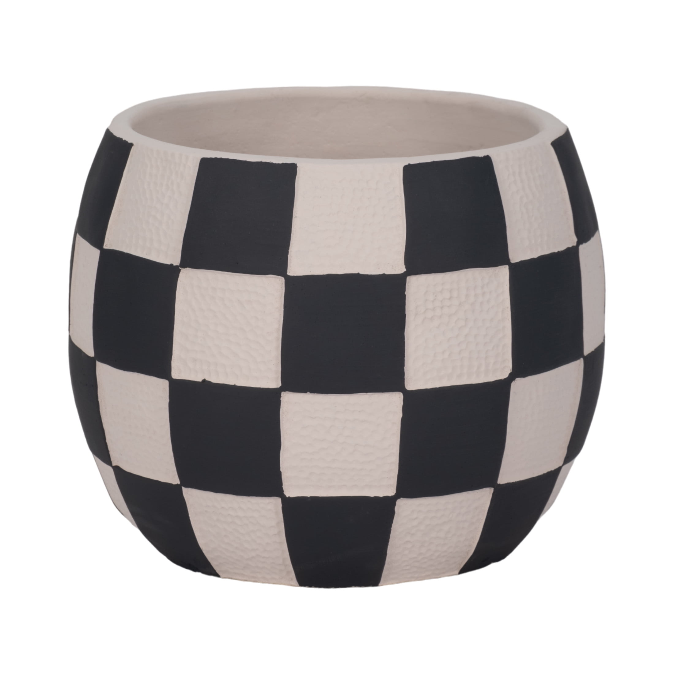 Modern Rounded Checkerboard Flower Pots for Home Decor Styling - Refined Planters with Graphic Pattern Detail - Decorative Planter Accent for Indoor Plants and Outdoor Use - 7", Black & White